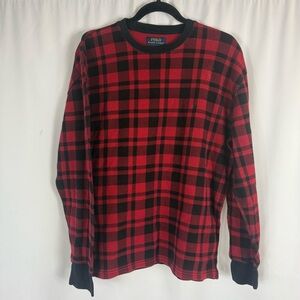 Polo Ralph Lauren Mens Red Buffalo Plaid Waffle Knit Thermal T Shirt Pullover